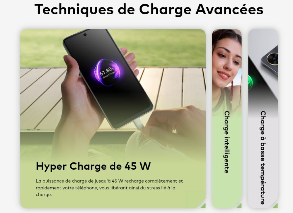 Smartphone Itel P55+ 4go 128go disponible avec power charge de 45 watts